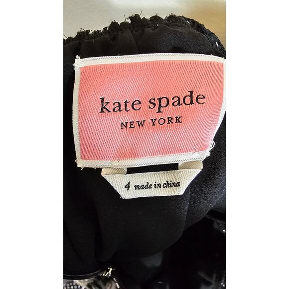 Kate Spade New York Smocked Clip Swiss Dot Mock Neck Flutter Midi Dress Size 4 - Picture 6 of 6